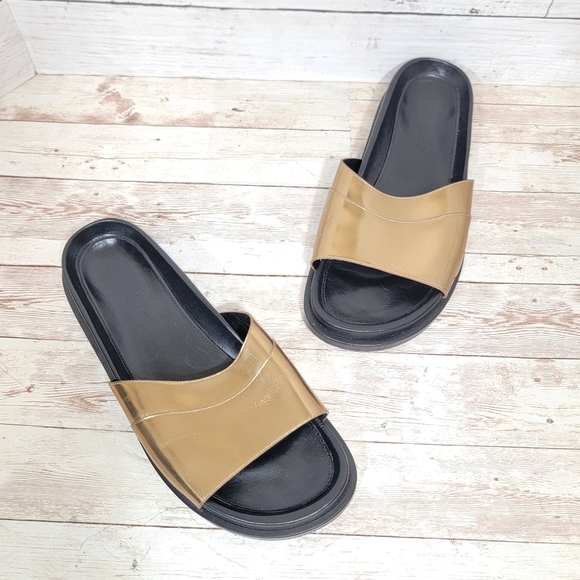 Jil Sander Black & Gold Mirrored Leather Slides - size 39 - Picture 3 of 13